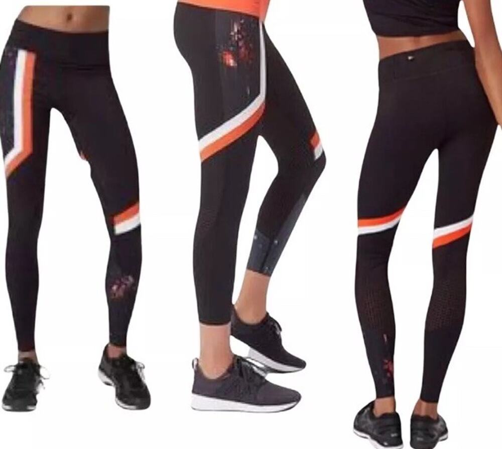 Sweaty Betty Leggings Zero Gravity 7/8 Crop Run Glitch Athletic Black Orange S